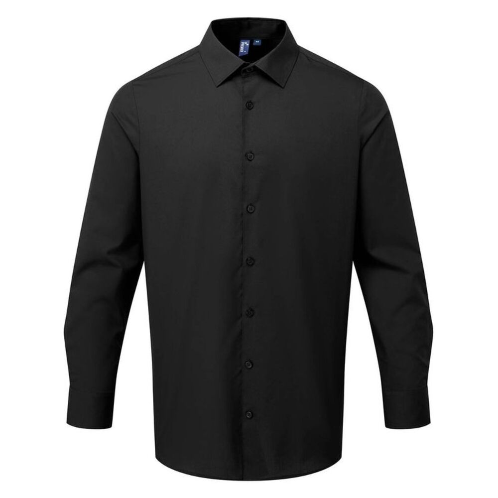Premier Mens Poplin Long-Sleeved Formal Shirt / Black